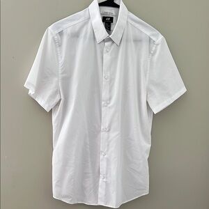 H&M White Casual Button Down Shirt Crisp Cotton Short Sleeve
